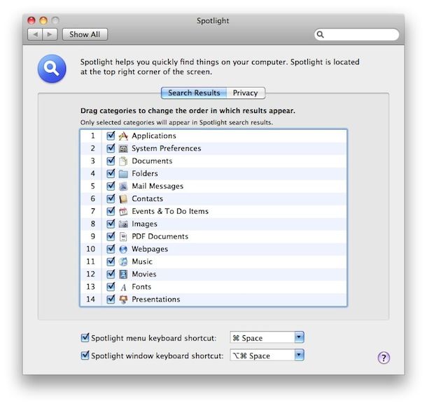 spotlight search priority