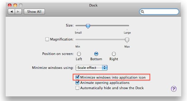 how to minimize apps into dock icon