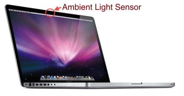 Where is the ambient light sensor on a MacBook Pro?