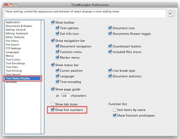 show line numbers default textwrangler show line numbers default textwrangler