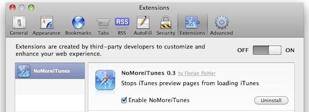 stop itunes links safari extension