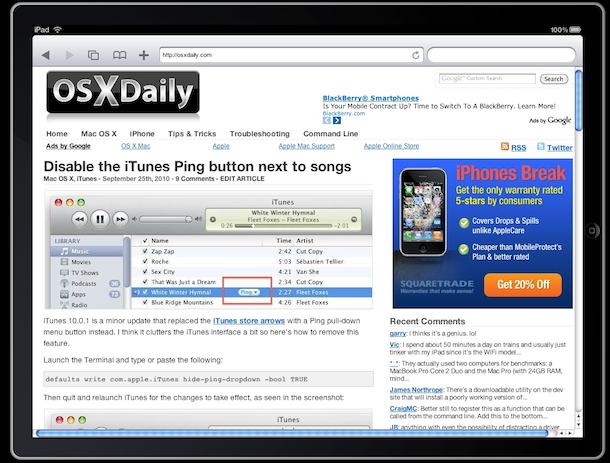 test website on ipad