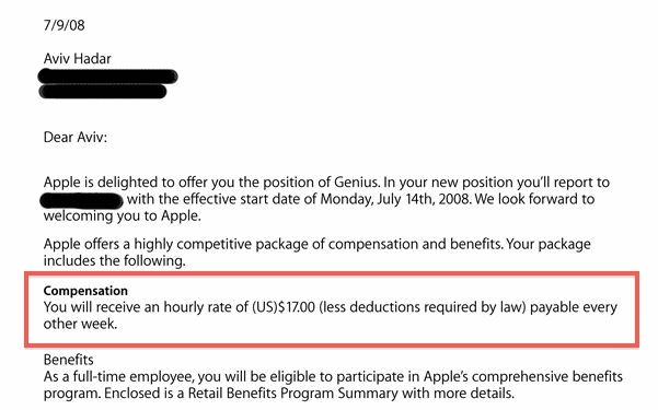 apple genius hourly pay