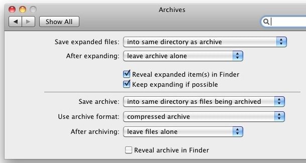 archives preference pane