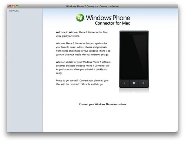 connect windows phone 7 to mac