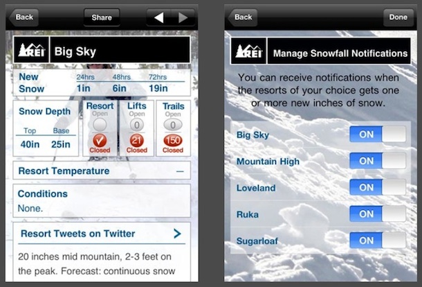 snow ski report iphone app