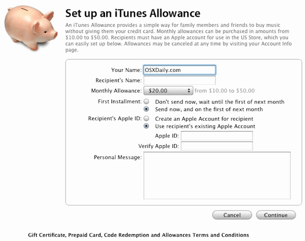 set up itunes allowance set up itunes allowance