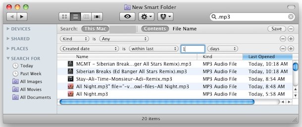 smart folders mac os x