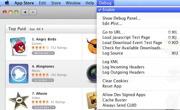 mac app store debug menu