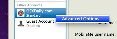 advanced options for accounts in mac os x
