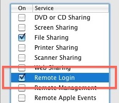 Enable remote login and SSH in Mac OS X