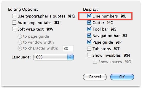 Show Line Numbers in TextWrangler