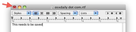 Look for unsaved changes in the Mac window titlebar
