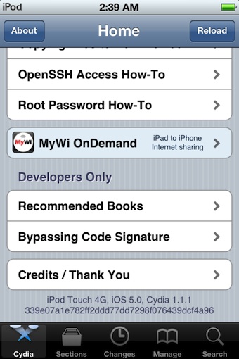 Cydia on jailbroken iPod touch with iOS 5