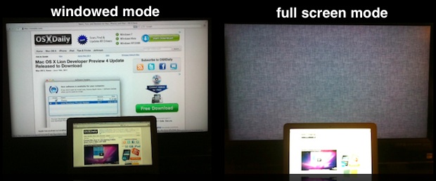 windowed mode vs full screen mode side by side comparison with a laptop and external display