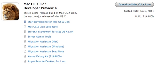 Mac OS X Lion Developer Preview 4 now available to download from Apple