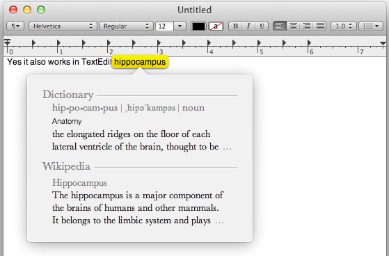 three-finger-dictionary Three Fingered tap shows a dictionary in Mac OS X Lion
