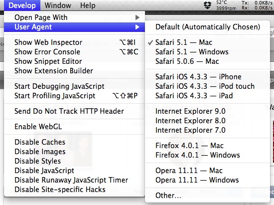 Change User Agent Safari