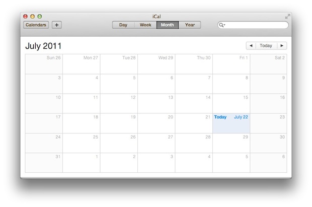 lion-ical-aluminum OS X Lion iCal replaced with Aluminum interface