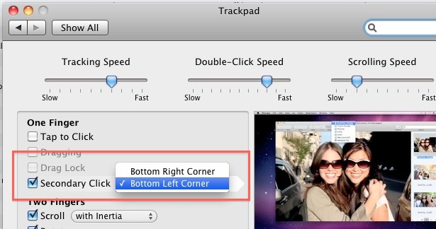 Secondary click in the left corner on a Mac