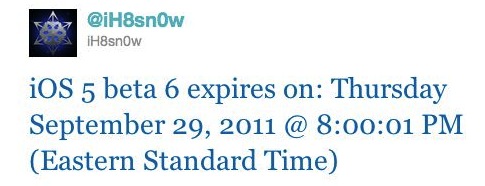 iOS 5 Beta 6 expires on September 29