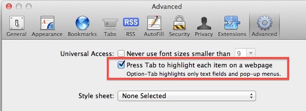 Enable Tab Key Navigation in Safari