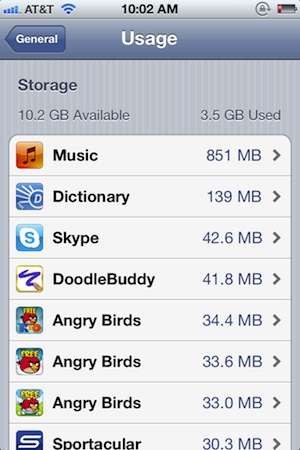 Check how much space an app uses in iOS 5