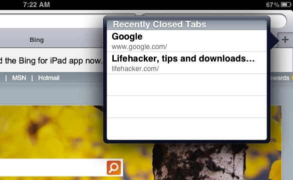 re open closed browser windows in Safari for iPad