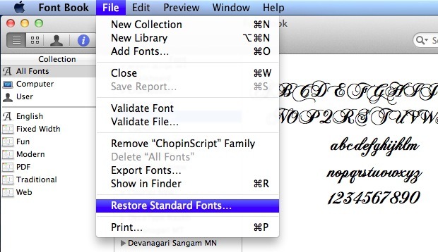 Restore standard Mac fonts 