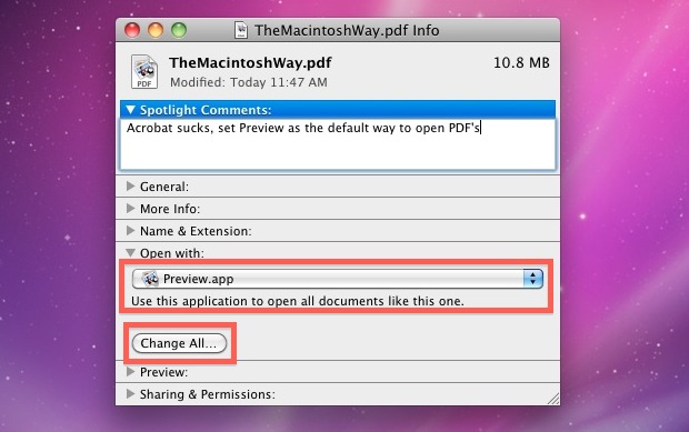 Set the default PDF viewer in Mac OS X