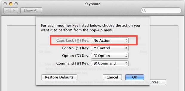Disable Caps Lock key on a Mac