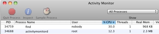 find process running to build locate db