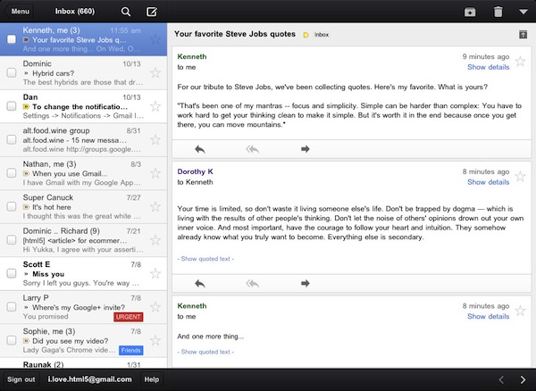 Gmail for iPad screenshot