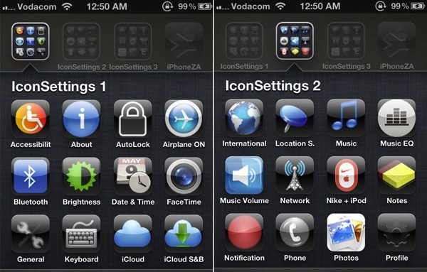 IconSettings is like SBSettings for iPhone and iPad