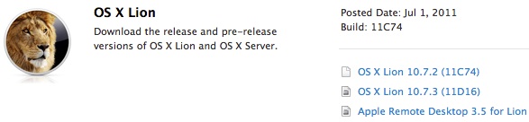 Mac OS X Lion 10.7.3 developer build