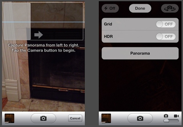Panoramic camera mode on iPhone