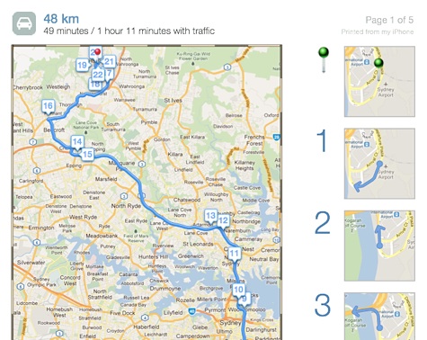 Printed directions from iPhone