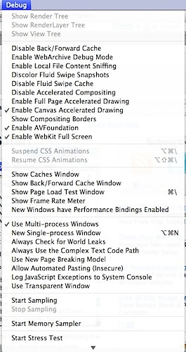 Safari's hidden Debug menu