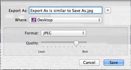 Save As in Mac OS X Lion with Export