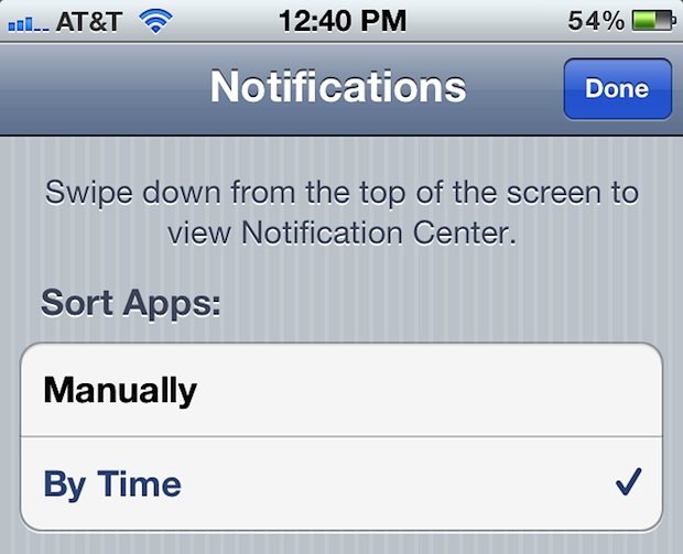 Sort iOS app notifications by time of arrival
