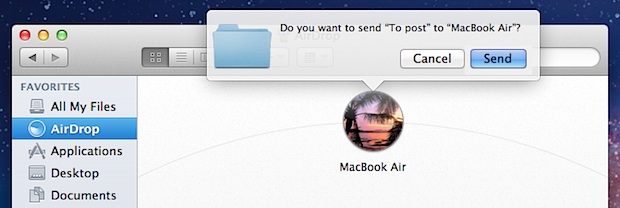 Sending a file through AirDrop in Mac OS X