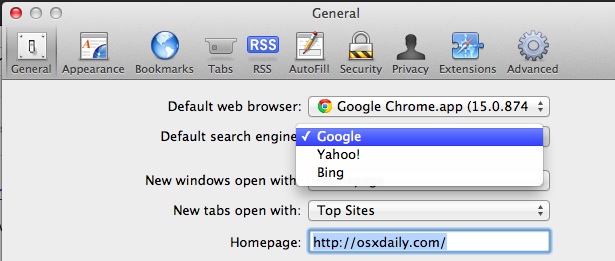 change-search-safari Search default options in Safari