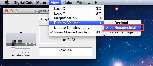 digital-color-meter-hexadecimal Get Hexadecimal Values in Digital Color Meter for OS X Lion
