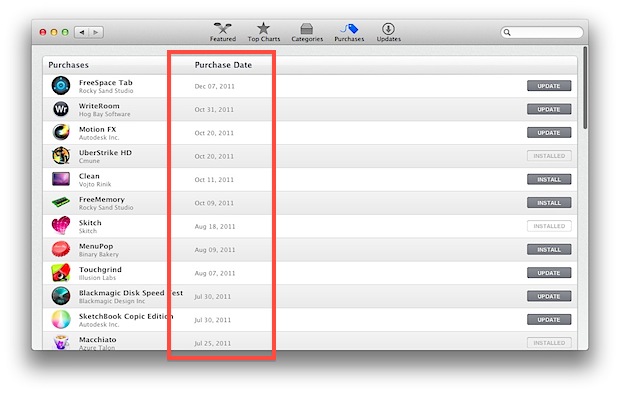 purchase-date-mac-app-store Purchase Date shown in the Mac App Store
