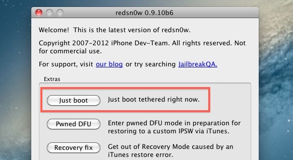 Just Boot Tethered redsn0w