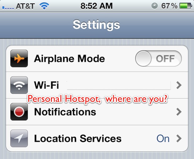 Personal Hotspot missing