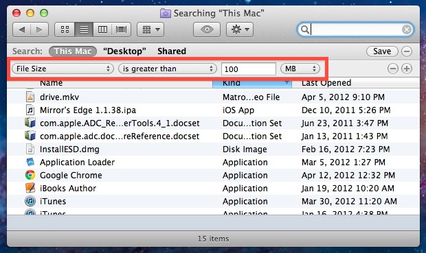 find-large-files-mac Find Large Files in Mac OS X with Search