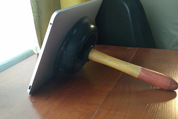 iPad toilet plunger stand