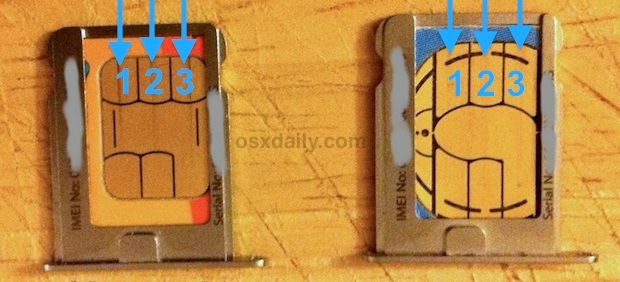 SIM card contact points during micro sim conversion