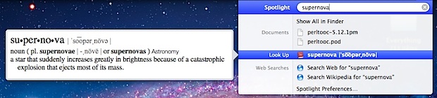 Instant dictionary from Spotlight in Mac OS X